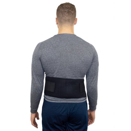 instant gel sports flexible hot and cold ice lumbar wrap worn on atheletic man 