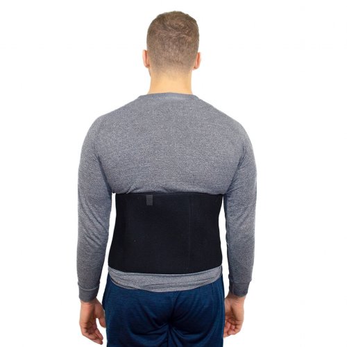 instant gel sports flexible hot and cold ice lumbar wrap worn on atheletic man 